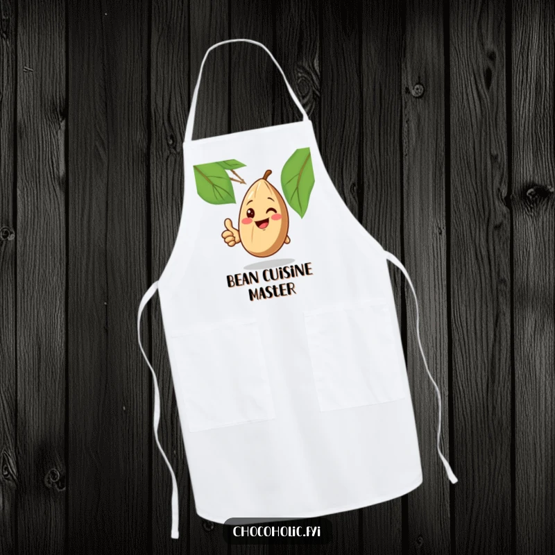 Funny Apron: A smiling cocoa bean gives a thumbs up, perfect for adding a positive and humorous touch to cooking.
