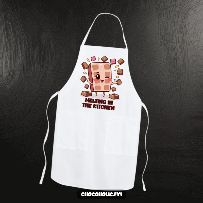 Funny Kawaii Chocolate Wink Apron: A cute chocolate character winking and juggling melting squares, perfect for sweet cooking.