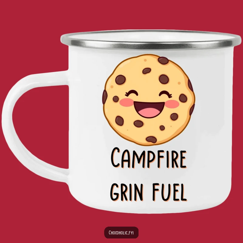 Funny Kawaii Cookie Grin Camping Mug - Cheerful Outdoor Character Cup