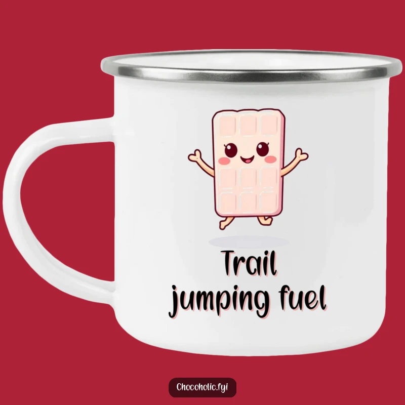 Funny Kawaii Chocolate Bar Jump Camping Mug - Adventure Ready Character Cup