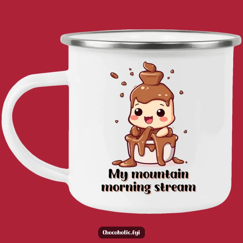 Funny Chocolate Fountain Camping Mug: Enjoy Hot Drinks with Joyful Chocolate Character Art