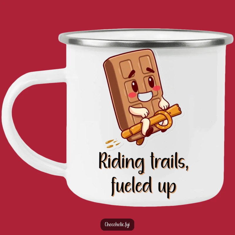 Funny Chocolate Bar Pretzel Ride Camping Mug, Durable and Hilarious Outdoor Companion