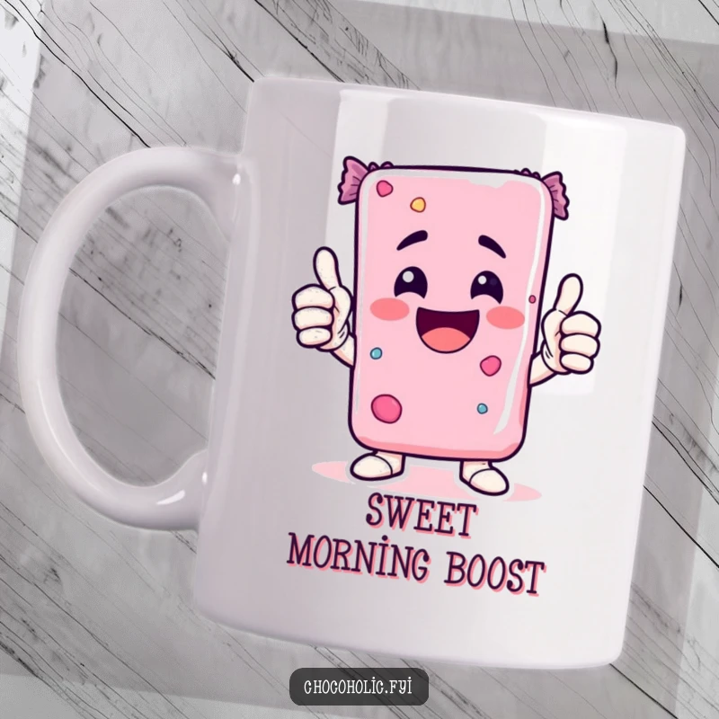 Funny Kawaii candy bar character excited with a double thumbs-up, a cheerful and funny mug.