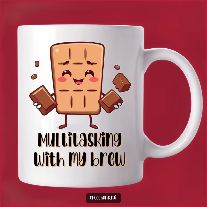 Funny Chocolate Bar Juggling Mug - Skilled Character Gift for Multitasking Sweet Lovers