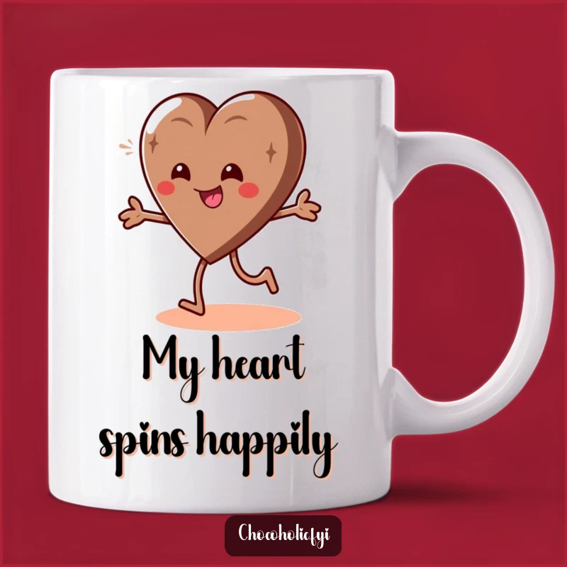 Funny Chocolate Heart Mug - Giddy & Playful Spin for a Happy Start
