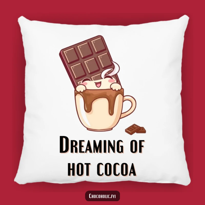 Funny Chocolate Bar Pillow: Cozy Peek at a Steaming Mug