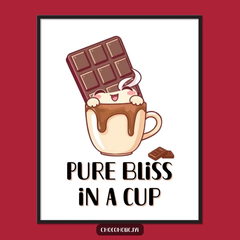 Funny Chocolate Bar Digital Art: Delightful Peek Over Mug Print