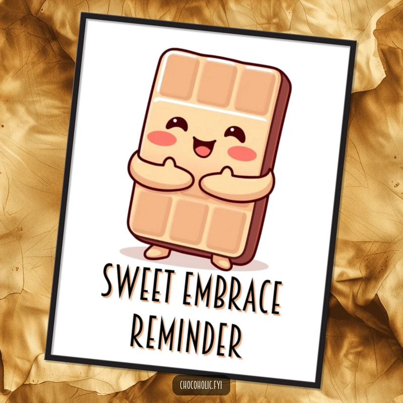 Funny Kawaii chocolate bar embracing itself in a happy hug, a sweet digital art print.