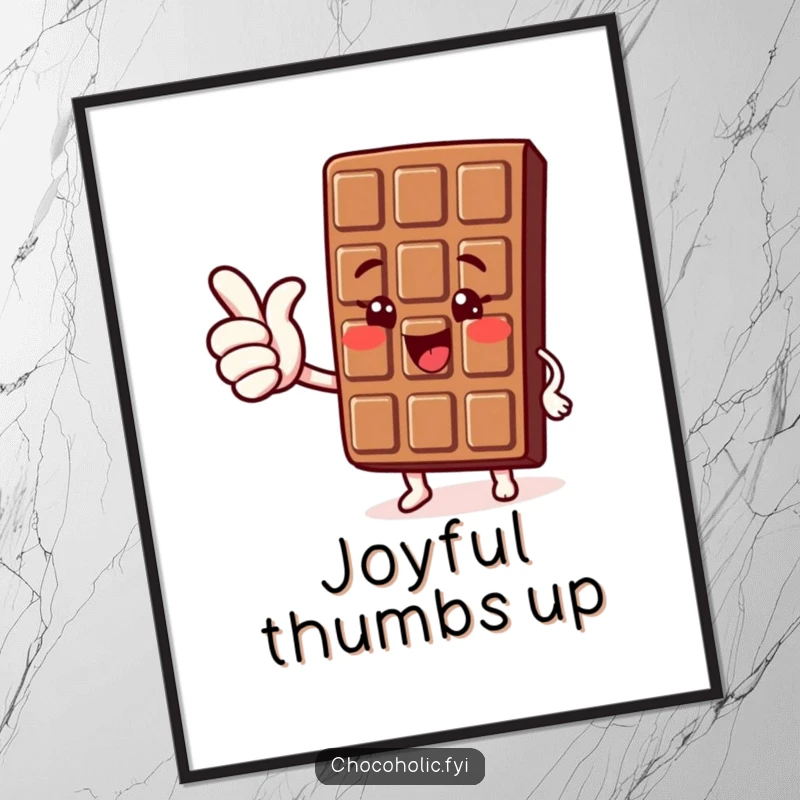 Funny Kawaii Chocolate Thumbs Up Digital Art: A cute chocolate character giving a joyful thumbs up, perfect for instant positive decor.