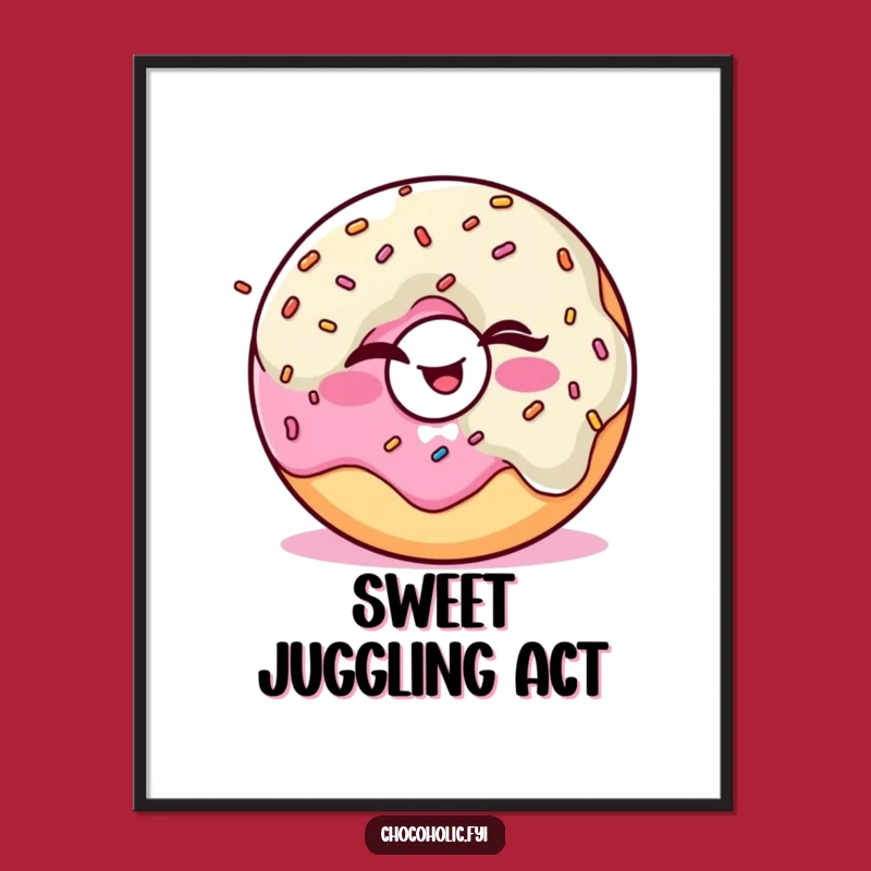 Funny Kawaii Donut Juggling Digital Art: Instant Whimsy for Playful Spaces