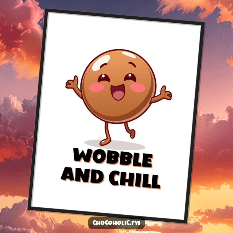 Funny Digital Art: A chocolate candy performing a hilarious wobble dance, perfect for adding a touch of playful energy to any room.