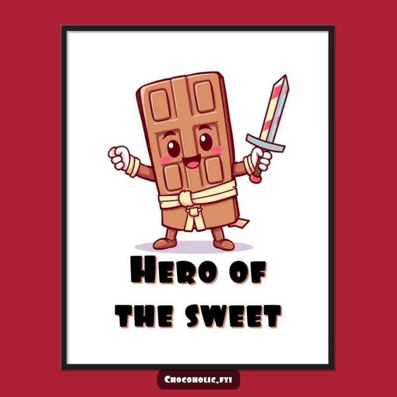 Funny Hero Chocolate Art Print: Epic Kawaii Knight Digital Download for Instant Wall Power. A heroic funny gift.