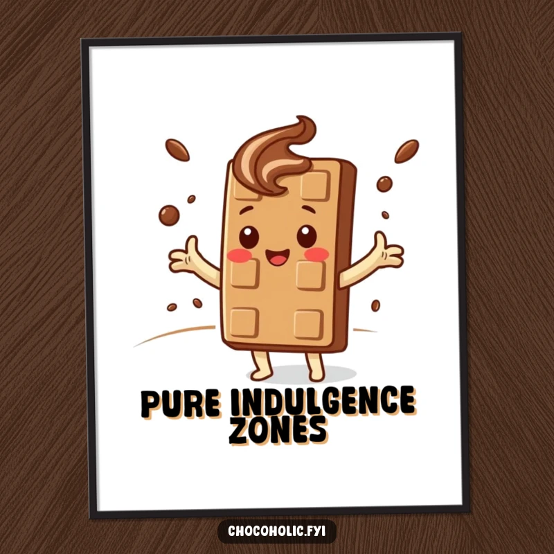 Funny Digital Art Print: Kawaii chocolate bar character embraces a swirling cocoa cloud, a sweet and comforting downloadable print.