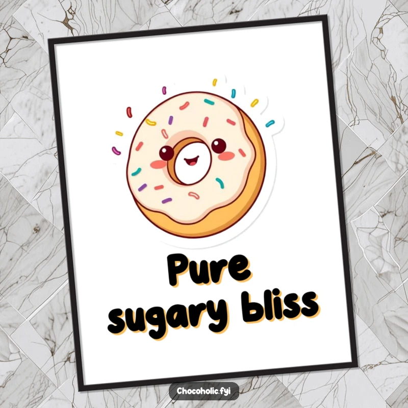 Funny kawaii donut character, spinning with sprinkles flying, as a printable digital art piece, full of playful energy.