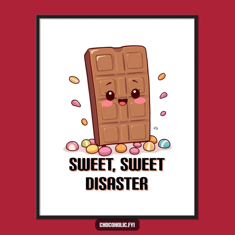 Funny Kawaii Chocolate Art Print: Hilarious Tripping Candy Bar for Instant Joyful Decor. A sweet digital download.