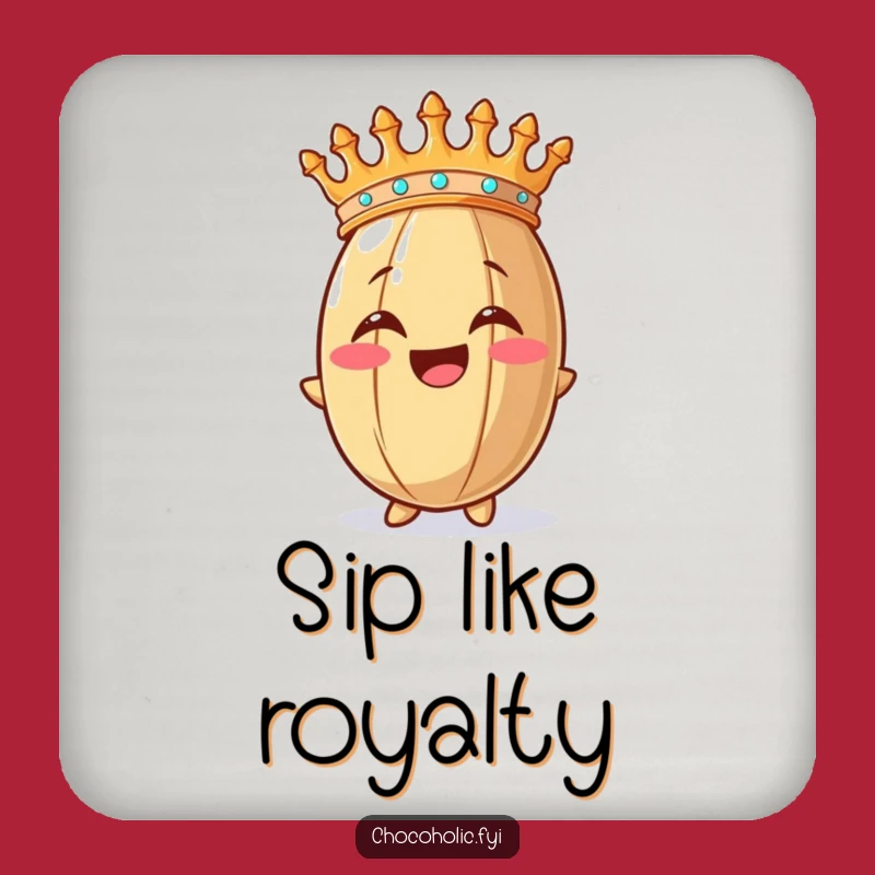 Funny Crowned Cocoa Bean Drink Coaster a Regal Table Protector