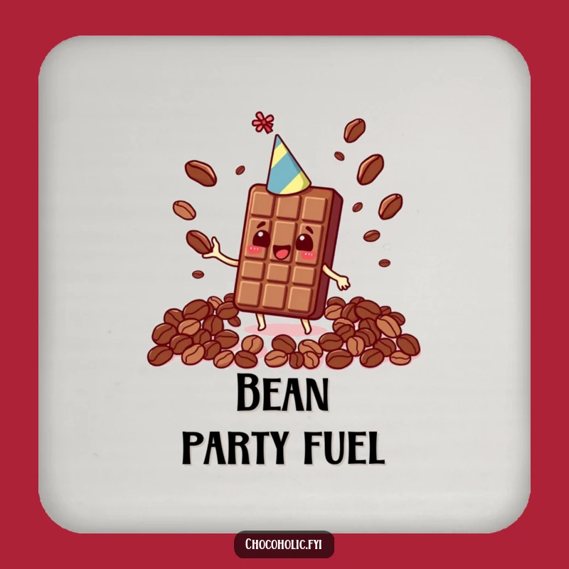 Funny Kawaii Chocolate Bar Coaster Set - Juggling Cocoa Beans & Party Vibes