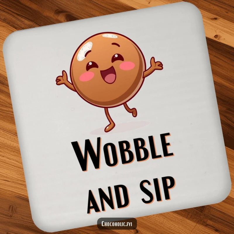 Funny Coaster: A chocolate candy is caught in a silly wobble dance, adding humor and protection to your surfaces.