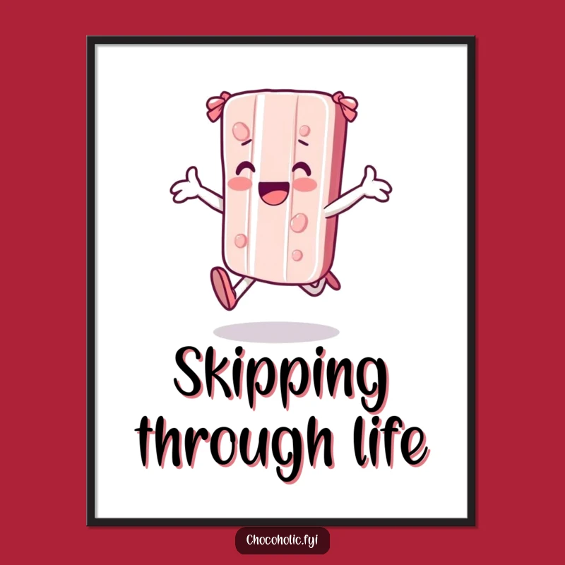 Funny Kawaii Candy Bar Skipping Poster - Joyful Character Art