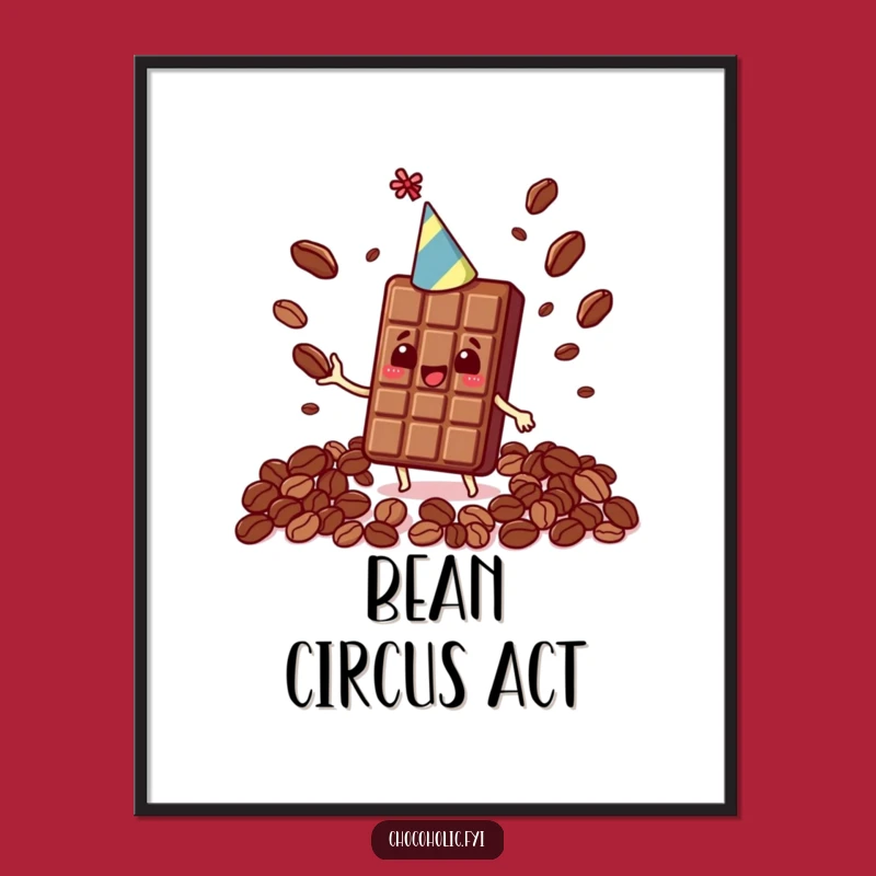 Funny Kawaii Chocolate Bar Party Poster - Juggling Cocoa Beans Art Print