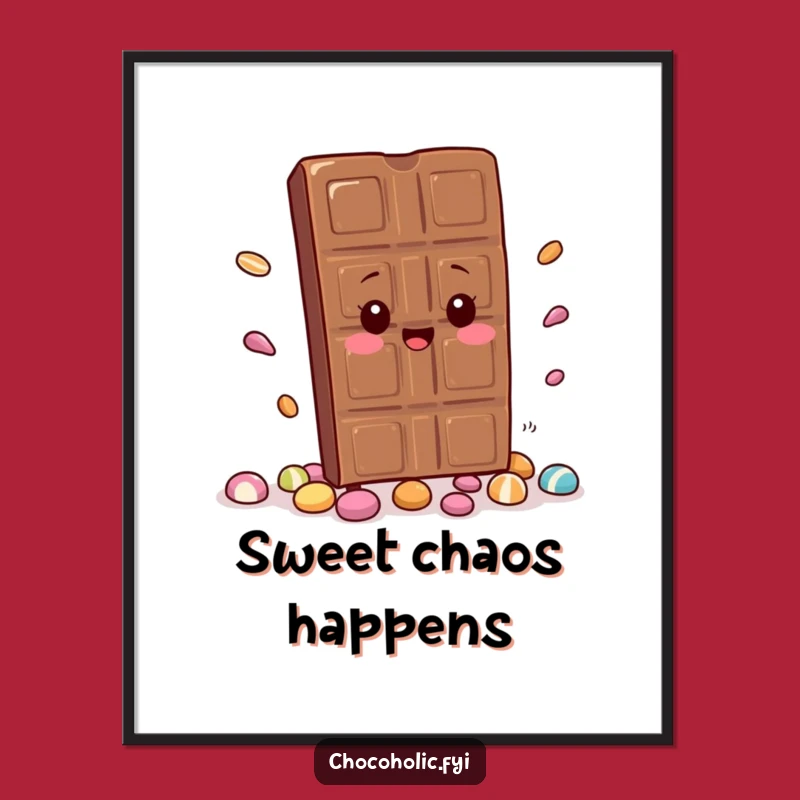 Funny Kawaii Chocolate Poster: Adorable Tripping Design for a Hilarious Home Decor. A sweet statement piece.