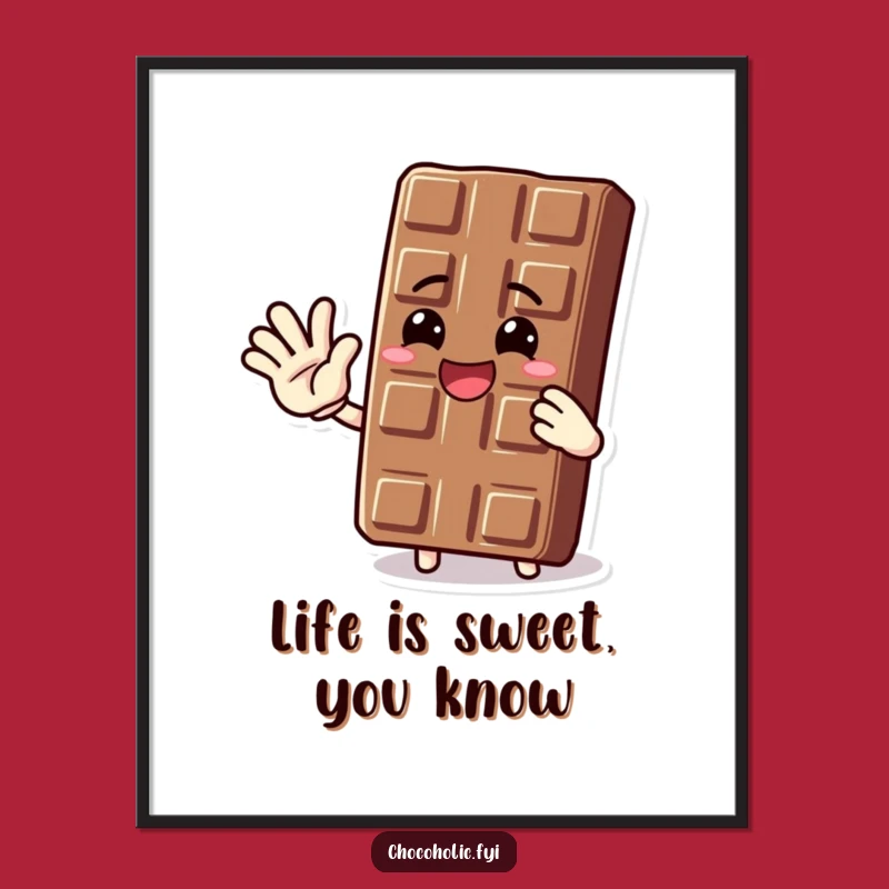 Funny Waving Chocolate Bar Art: Cheerful Wall Decor - A Sweet Gift