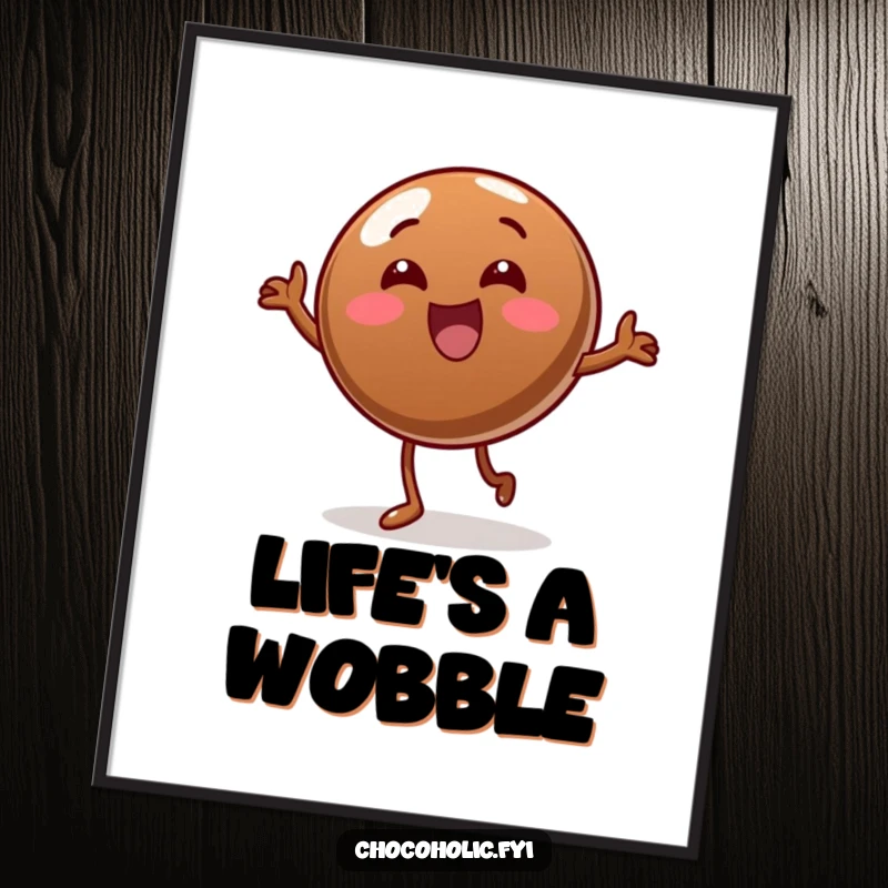 Funny Poster: A hilarious chocolate candy is shown doing a silly wobble dance, bringing a dose of pure silliness to wall art.