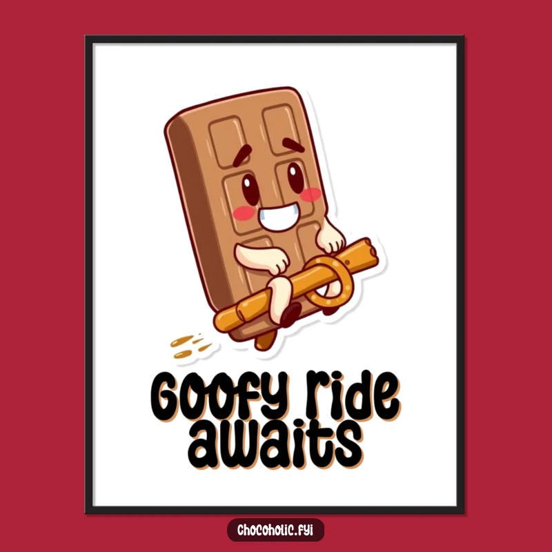 Funny Chocolate Bar Pretzel Ride Poster, Hilarious Wall Art for Snack Lovers