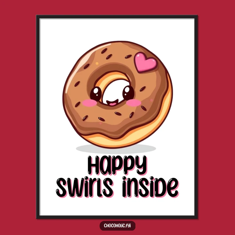 Funny Kawaii Donut Poster - Happy Swirl Art, Unique Wall Decor Gift