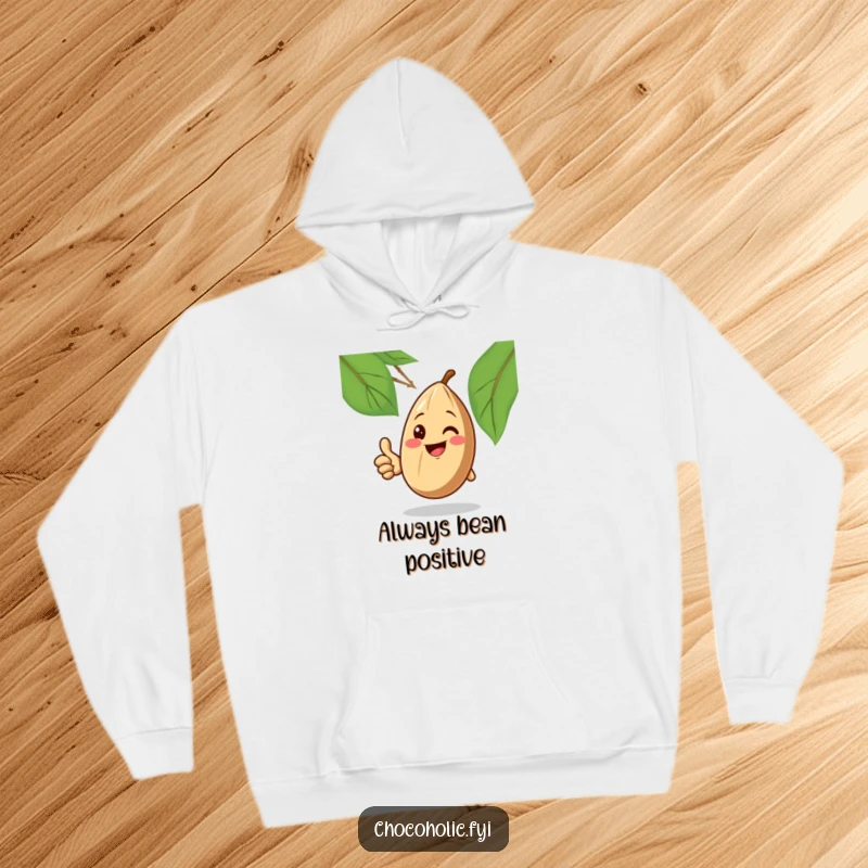 Funny Hoodie: A smiling cocoa bean enthusiastically gives a thumbs up, offering warmth and a positive message.
