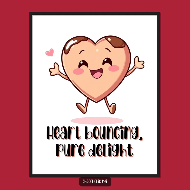 Free Printable Wall Art: Bouncy Chocolate Heart Character, Funny Downloadable Decor
