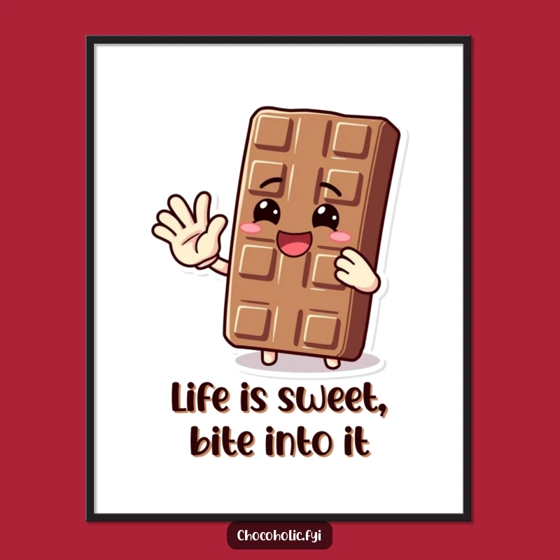 Free Printable Wall Art: Excited Waving Chocolate Bar, Humorous Downloadable Decor for Your Space