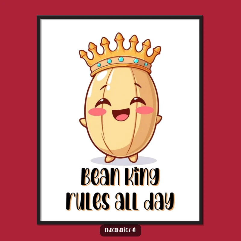 Free Printable Wall Art: Joyful Crowned Cocoa Bean Character, Funny Downloadable Decor