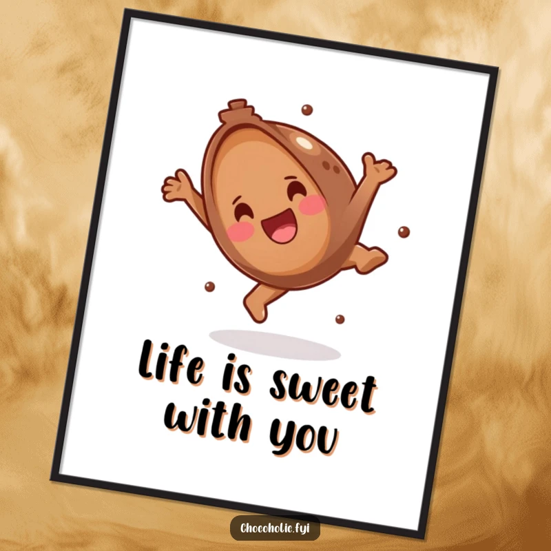 Funny Free Printable Wall Art of a happy chocolate truffle doing a joyful somersault, a delightful and energetic piece.