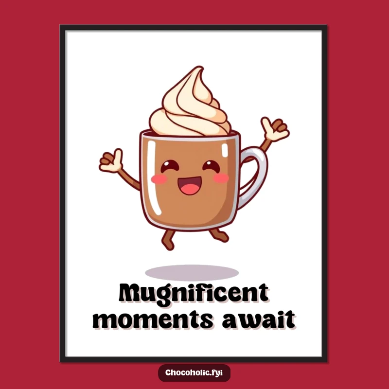 Free Printable Wall Art: Jumping Chocolate Mug, Fun Downloadable Decor for Cozy Spaces