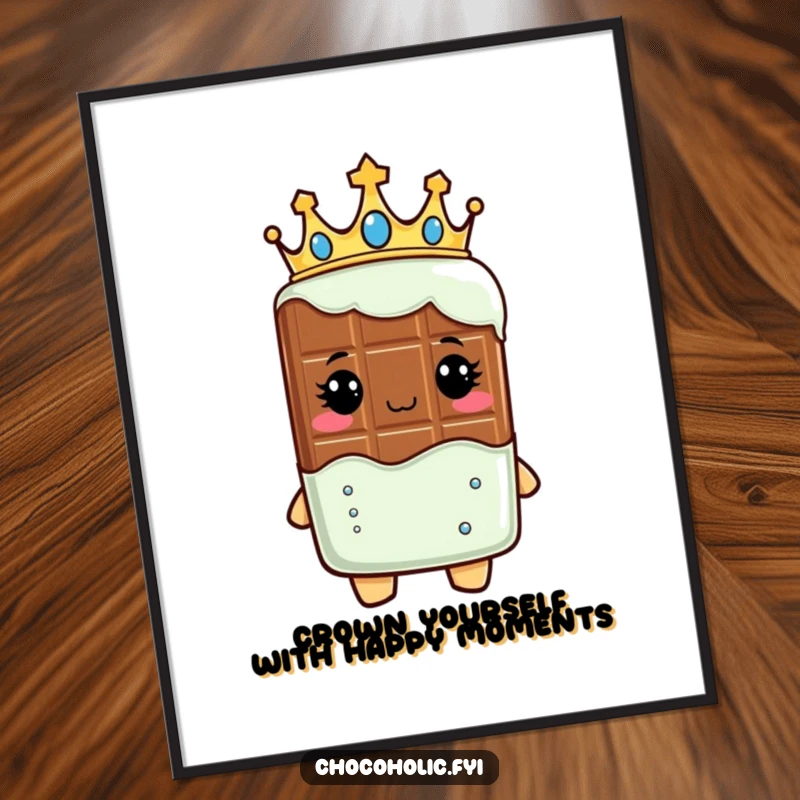 Funny Free Printable Wall Art featuring a chocolate bar character regally wearing a crown, a sophisticated downloadable piece.