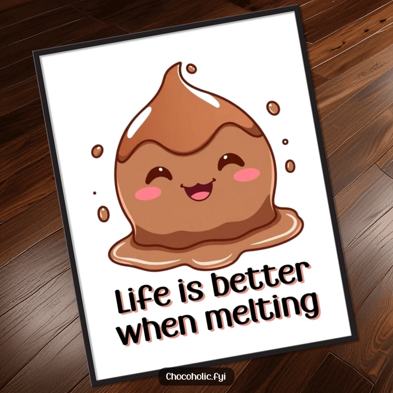 Funny Free Printable Wall Art: A melting chocolate puddle character showing off a wide, goofy, and infectious grin.