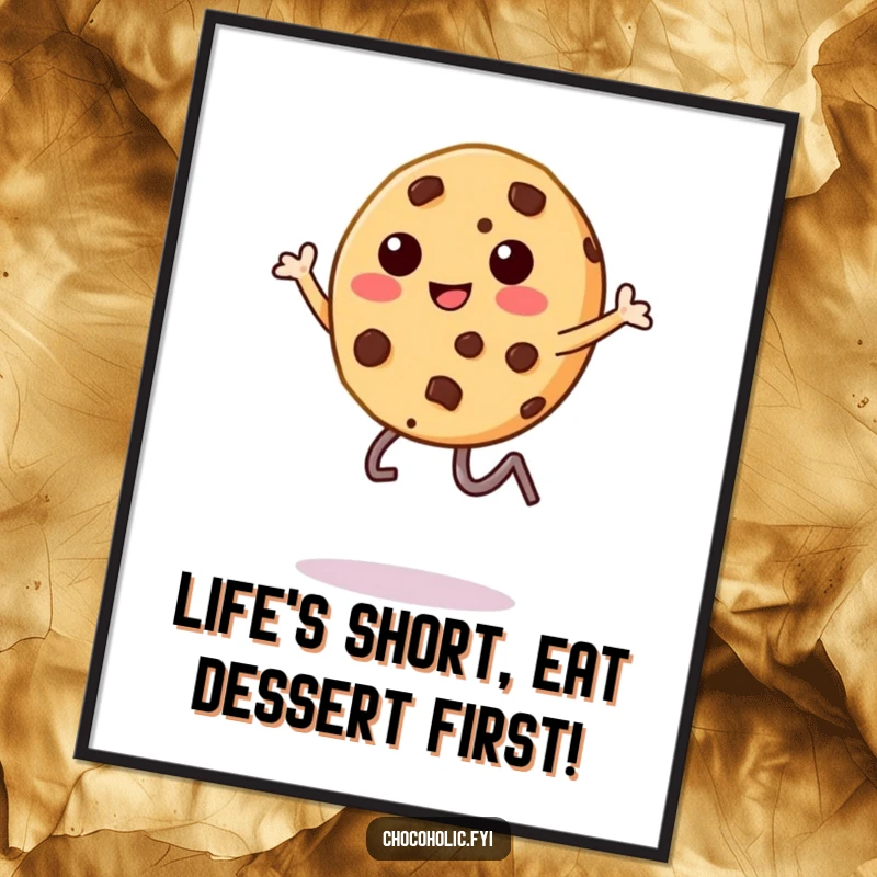 Funny Free Printable Wall Art: A leaping kawaii cookie character with legs kicking, bringing energetic humor and joy to your walls.