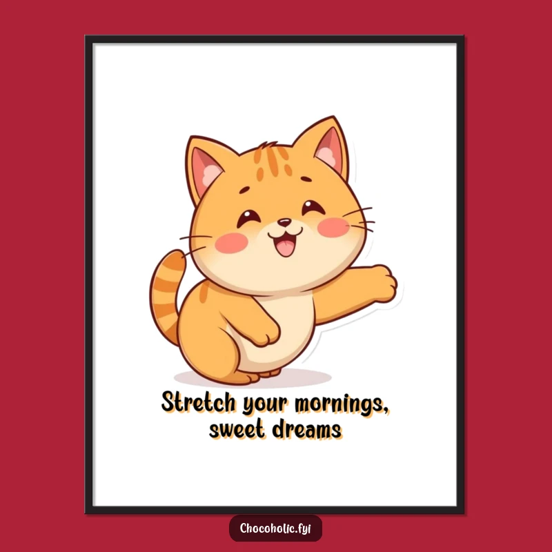 Free Printable Kawaii Caramel Wall Art: Funny Stretching Cat-like Yum Downloadable Decor