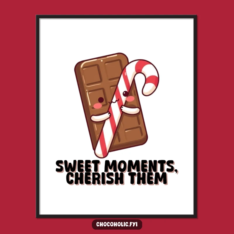 Free Printable Wall Art: Chocolate Hugging Candy Cane, funny downloadable decor for kitchens