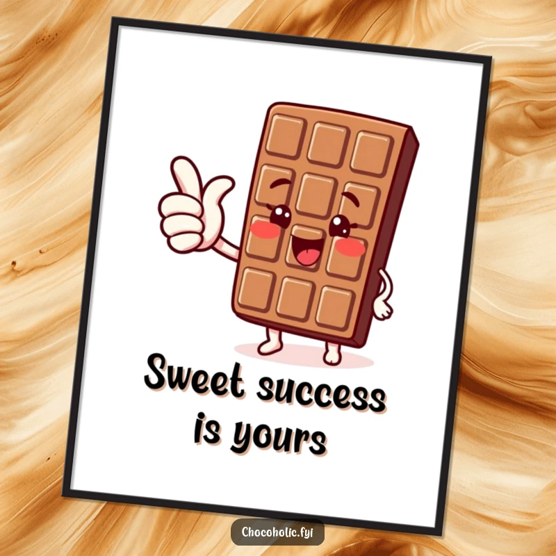 Funny Free Printable Wall Art: A kawaii chocolate bar character giving a big, joyful thumbs up gesture.