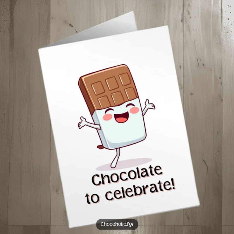 Funny Free Printable Birthday Card featuring a chocolate bar character giggling mid-wobbly yoga pose, perfect for a laugh.