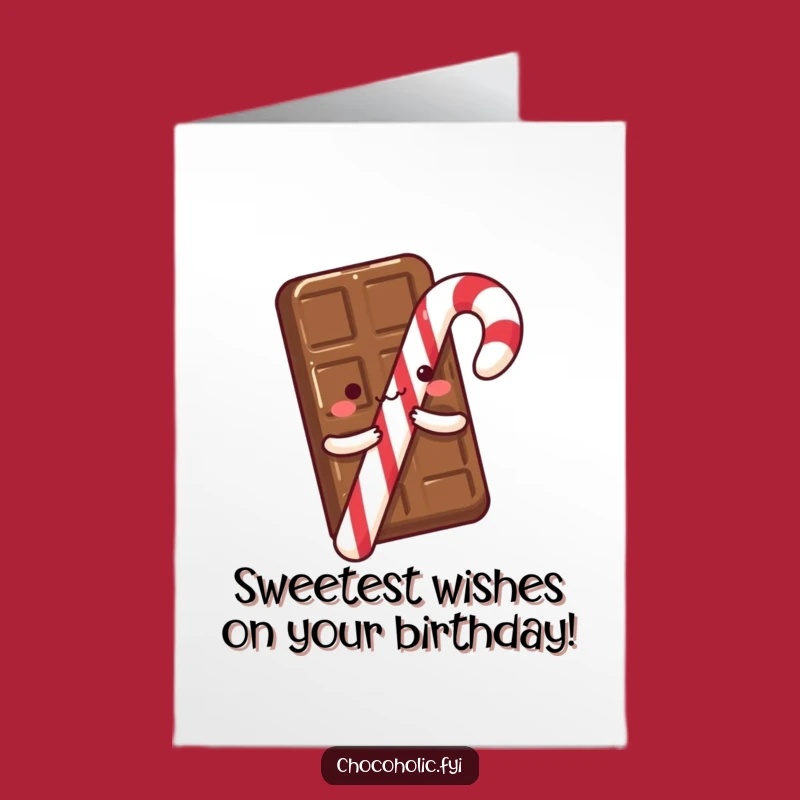 Free Printable Birthday Card: Chocolate Hugs Candy Cane, funny downloadable gift for sweet lovers