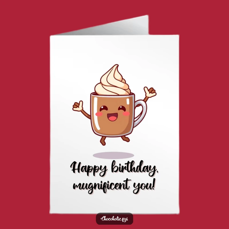 Free Printable Birthday Card: Jumping Chocolate Mug, Joyful Downloadable Gift for Sweet Celebrations