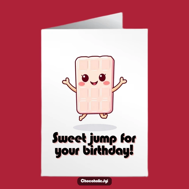 Free Printable Birthday Card: Kawaii Chocolate Jump, Funny Greeting Downloadable Gift