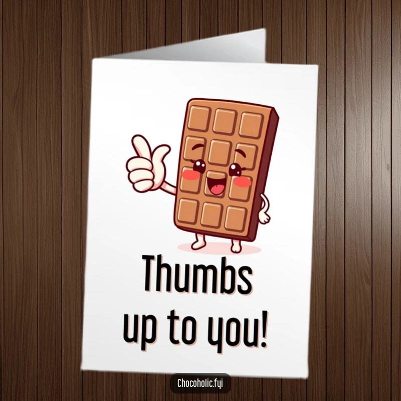 Free Printable Birthday Card: A kawaii chocolate bar character giving a big, joyful thumbs up gesture.