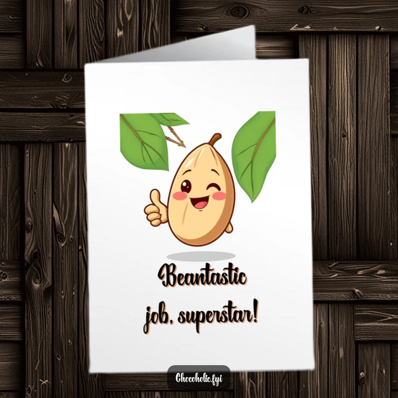 Funny Free Printable Congratulations Card with a smiling cocoa bean enthusiastically giving a confident thumbs up.