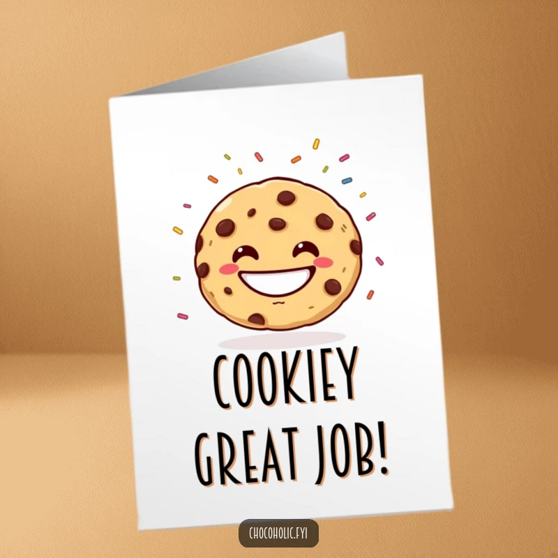 Funny Free Printable Congratulations Card showcasing a wide-grinning chocolate chip cookie expertly juggling sprinkles, a truly sweet success.