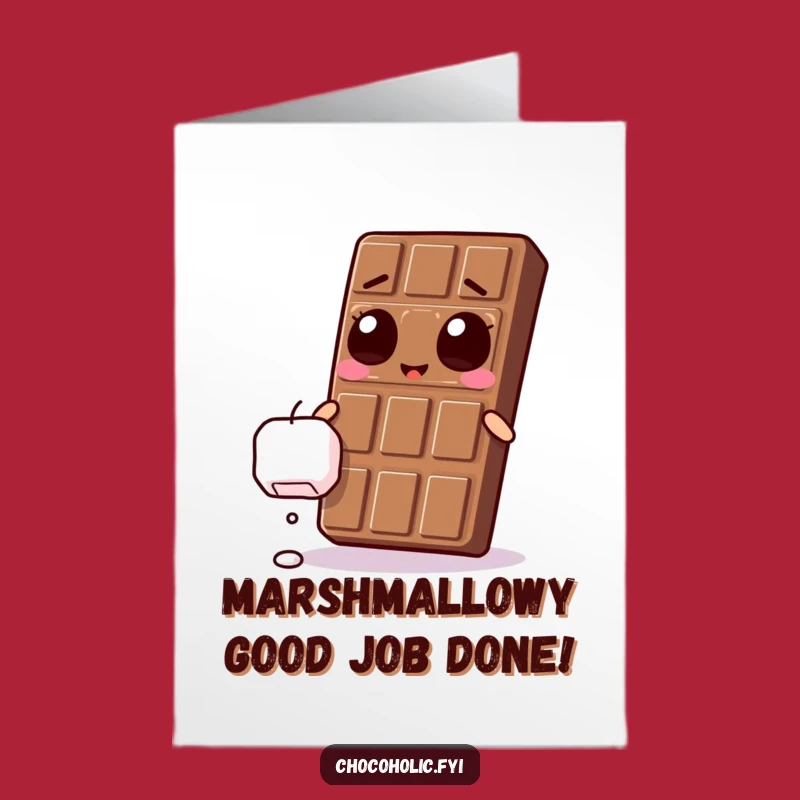 Congrats Free Printable Card: Happy Chocolate Bar Reaching for Marshmallows, Downloadable Cheers!