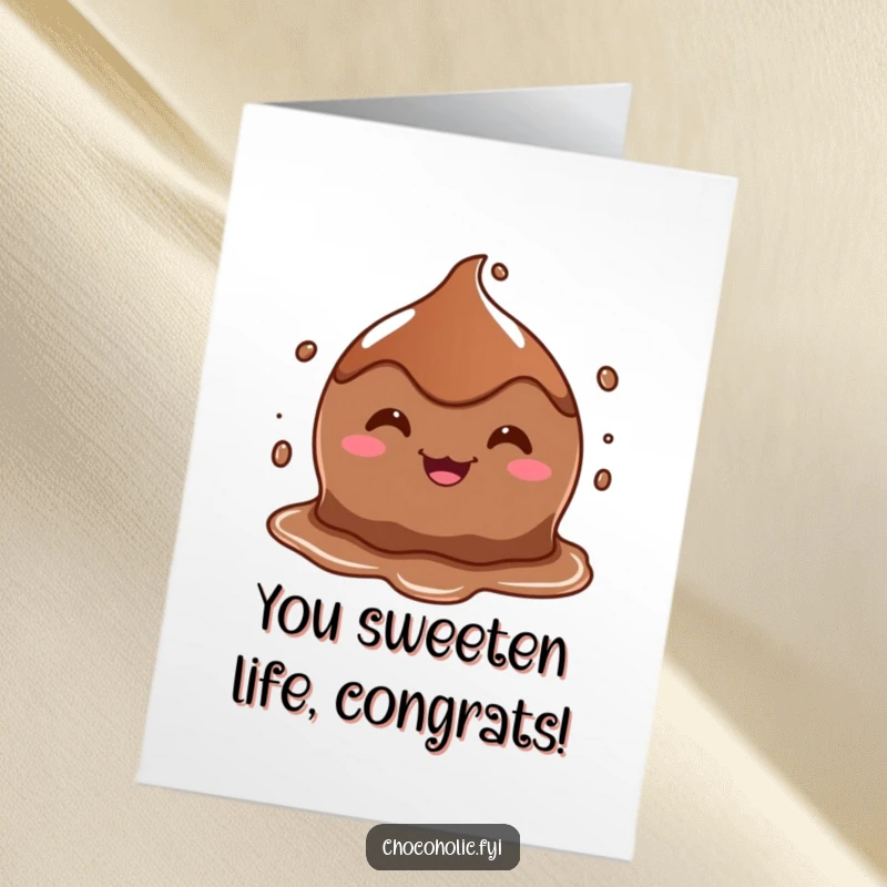 Funny Free Printable Congratulations Card: A chocolate puddle character with a goofy grin, celebrating success in a deliciously messy way.
